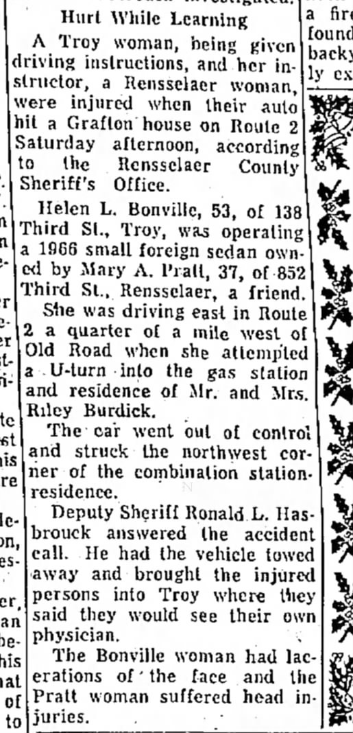 Helen L. Bonville driving lesson crash