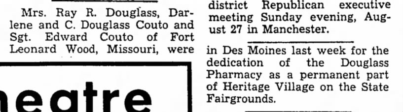 Postville Herald announcement of Douglass Pharmacy @ Des Moines Fair Grounds. 8-30-1972