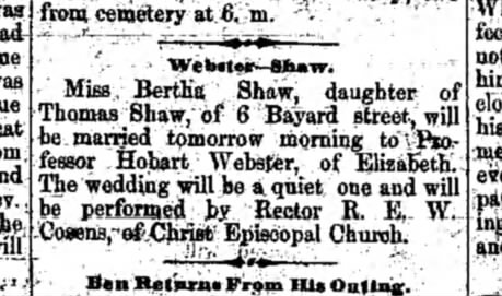 Hobart-Shaw Wedding - June 30, 1896