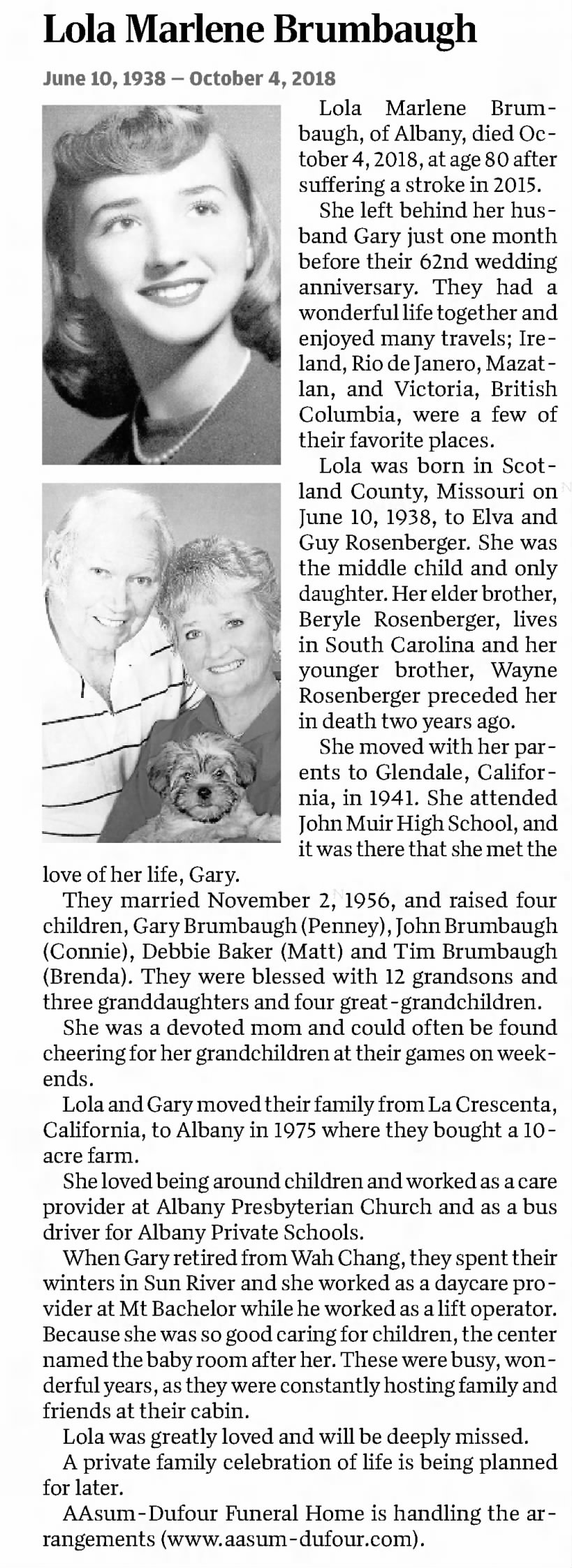 Lola Marlene Brumbaugh / Obituary
