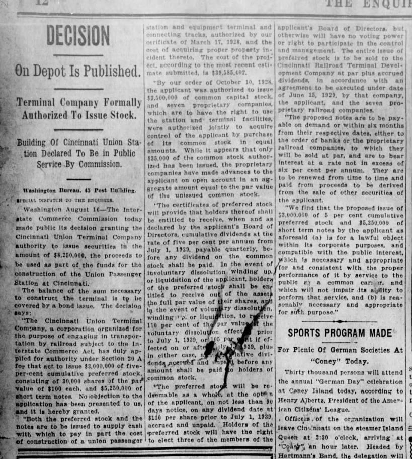 1929_08_17_Cinti Enquirer_Page 12_Decision On Depot Is Published