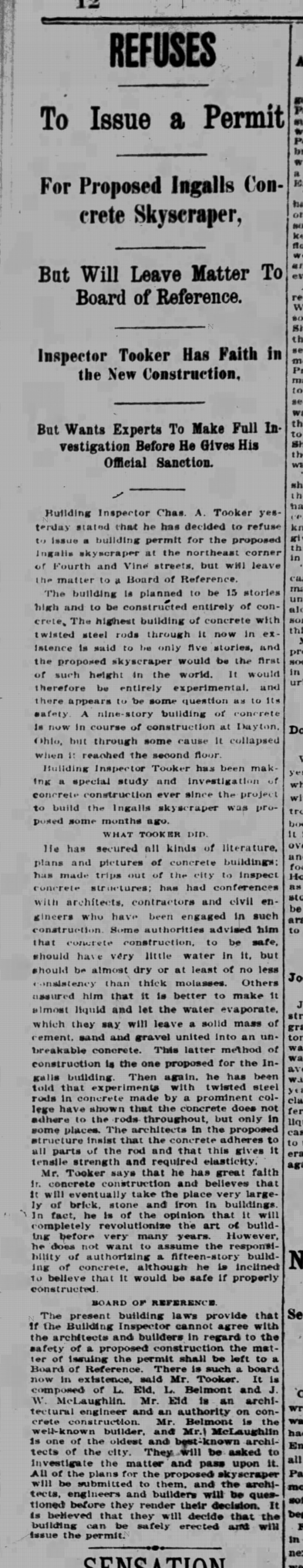Permit refused for Ingalls Building_Cinti Enquirer_20 Nov 1902_Page 12