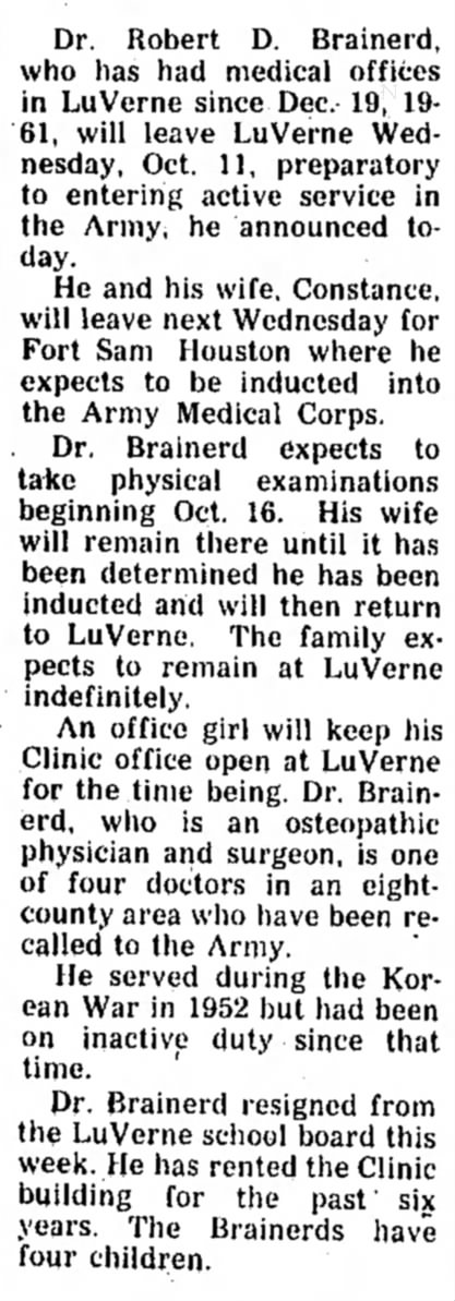 LuVerne to Lose Doctor - 1967