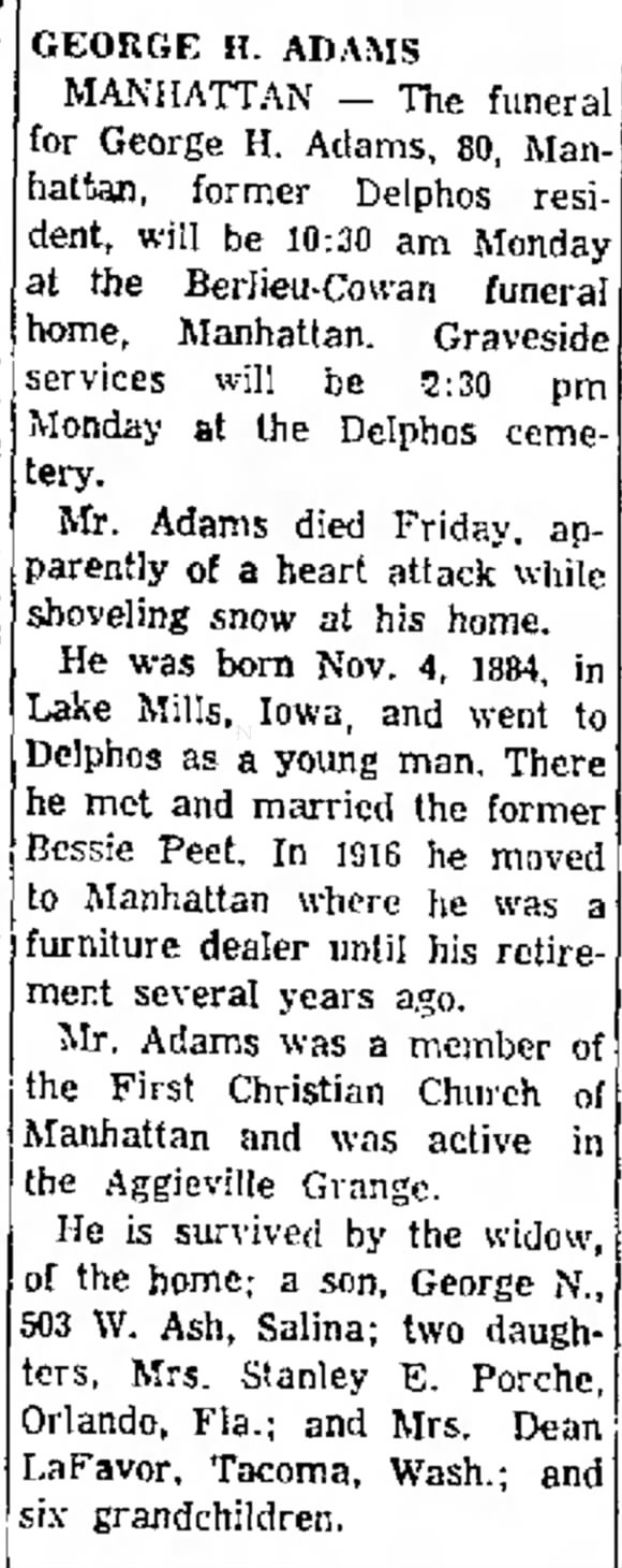 Adams George H 14 Feb 1965