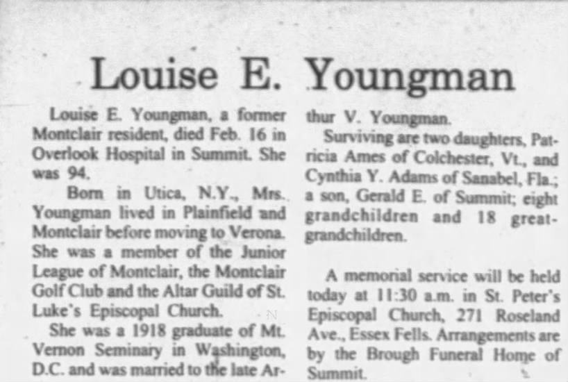 Obituary for Louise E. Youngman (Aged 94)