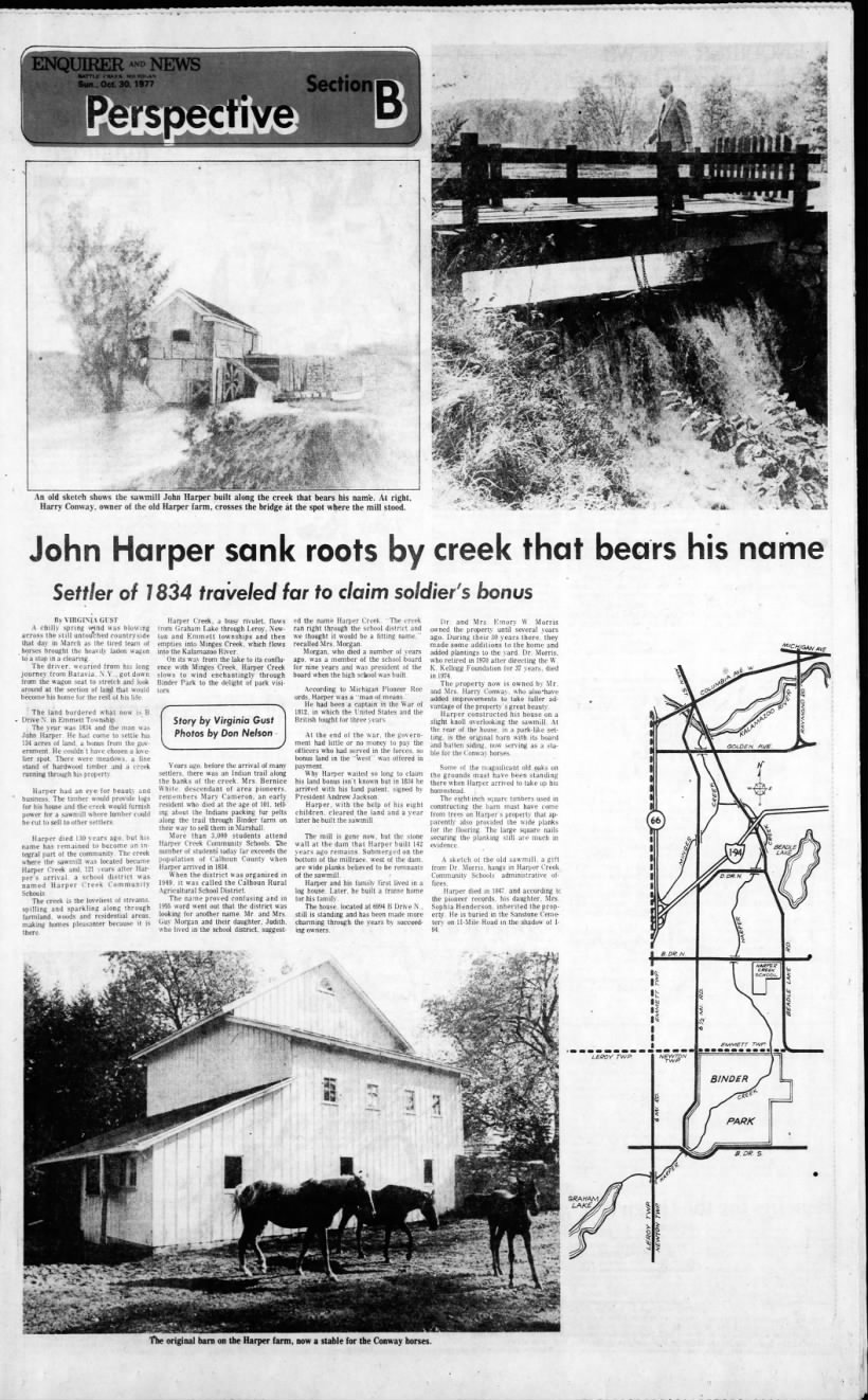 History of John Harper in Emmett Township, Calhoun County, Michigan, USA