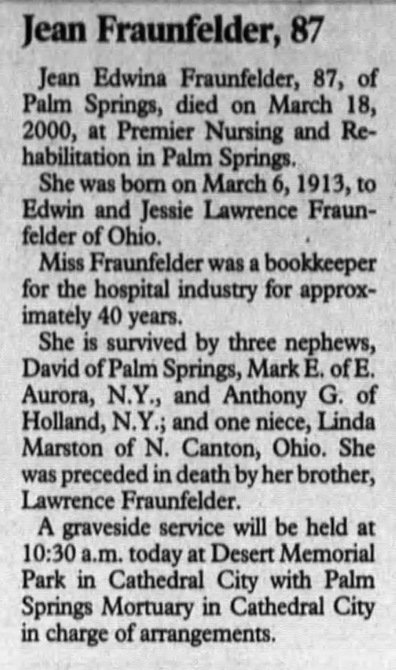 Obituary - Jean Edwina Fraunfelder