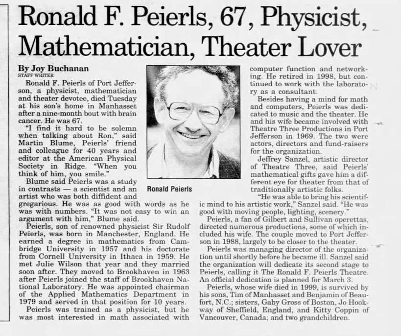 Obituary for Ronald F Peierls