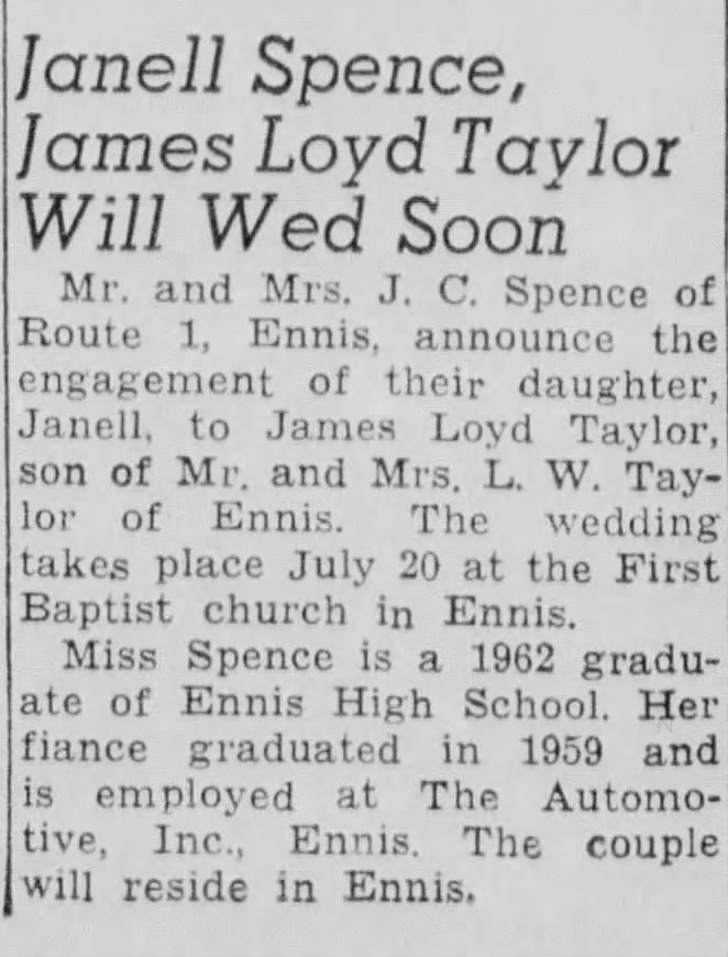Spence Taylor wedding announcement
