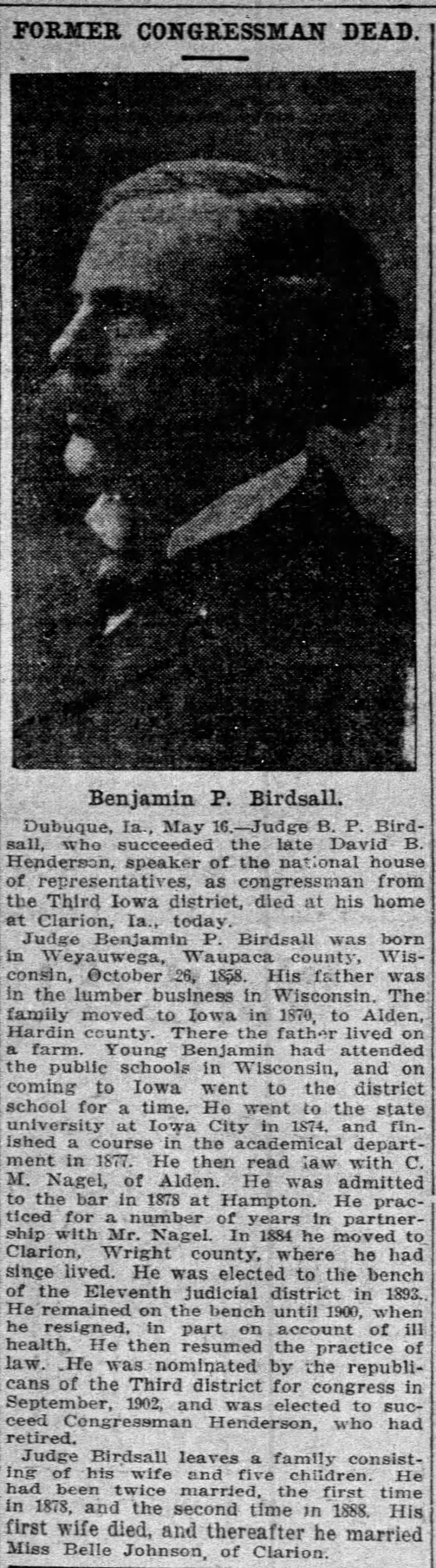 Benjamin Pixley Birdsall Jr. Death Notice