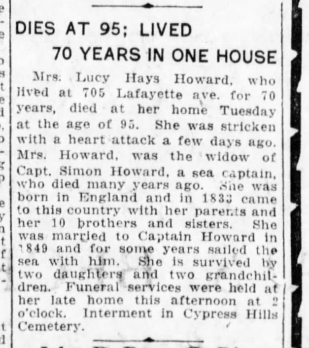 Obituary of Lucy Hays Howard