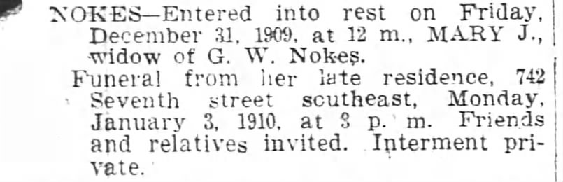 Obituary for MARY J NOKES