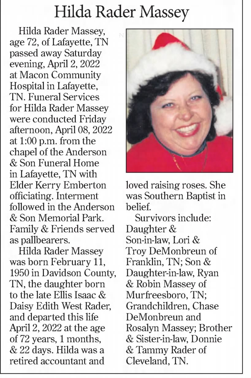 Obituary for Hilda Rader Massey