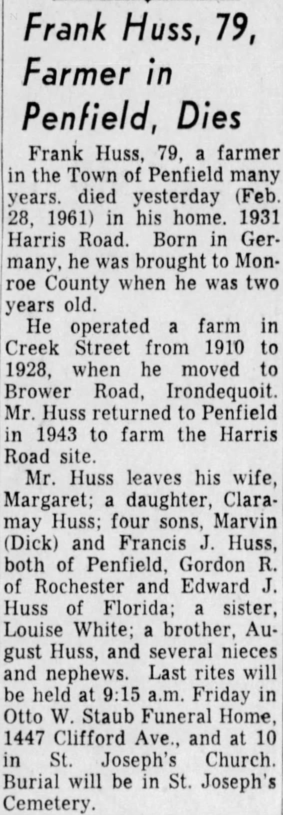 Frank Huss obituary