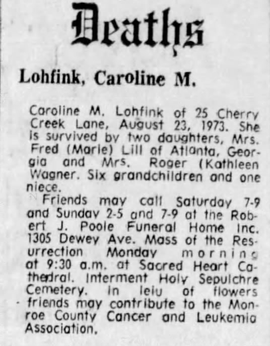 Caroline Ling Lohfink obituary