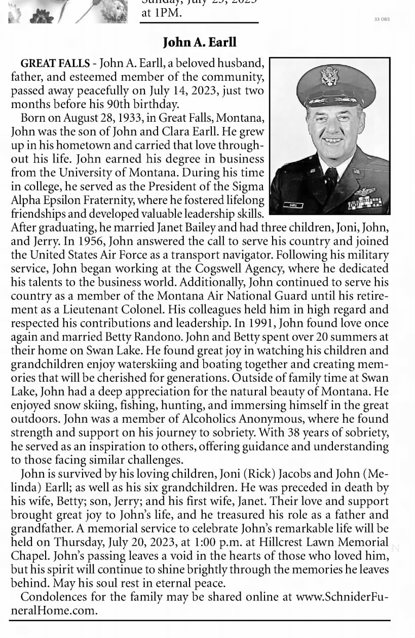 Obituary for John A. Earll