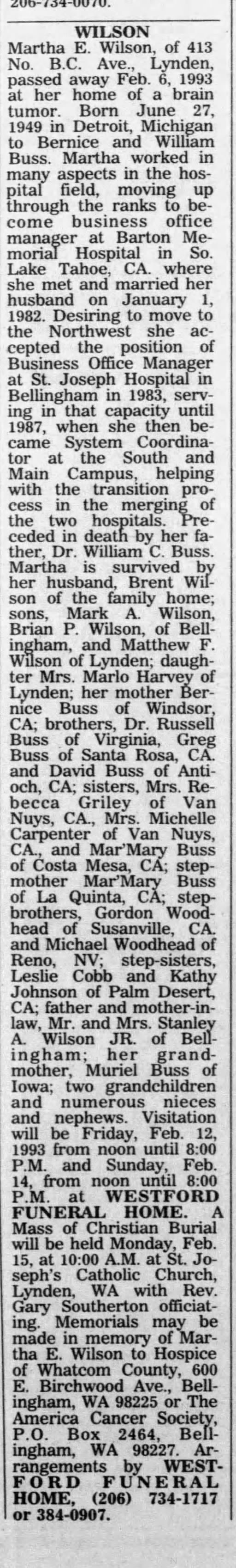Obituary for Martha EL WILSON, 1949-1993