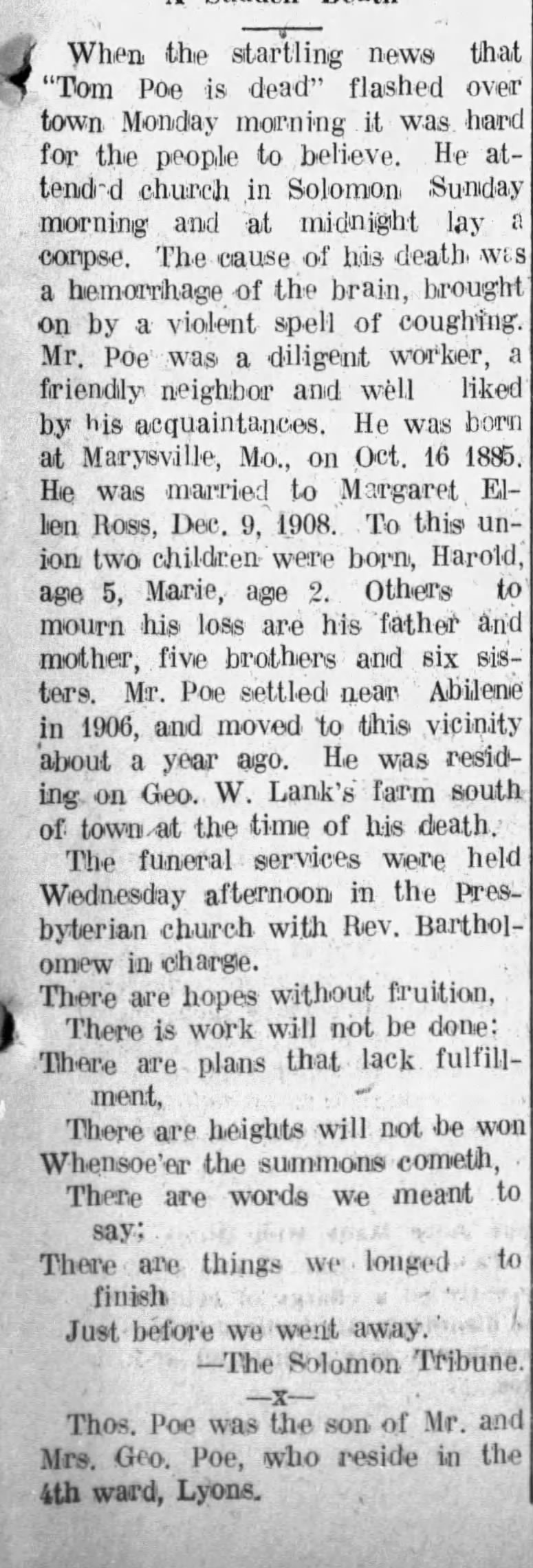 Obituary for Tom Poe