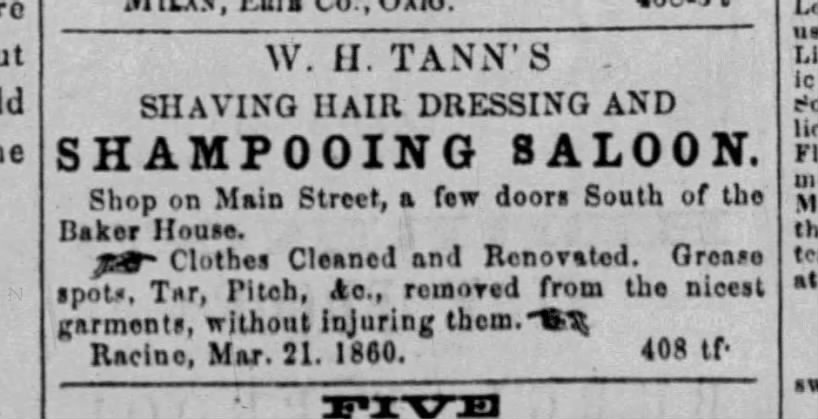 William H. Tann - Racine Barber Shop Advertisement (brother of Dr. George A. Tann)