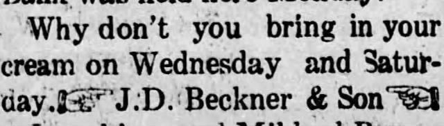 1917 Jul 12
The Milton Crescent pg 1
bring cream to JD Beckner & Son