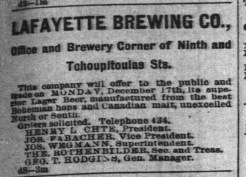 Lafayette Brewery Ad 
tp 12-8-1888 pg 5