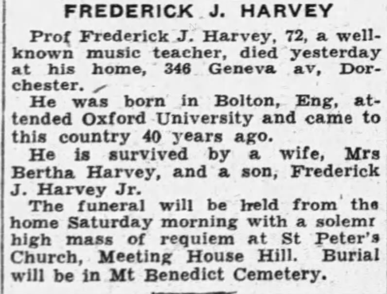 Obituary for Frederick J. HARVEY