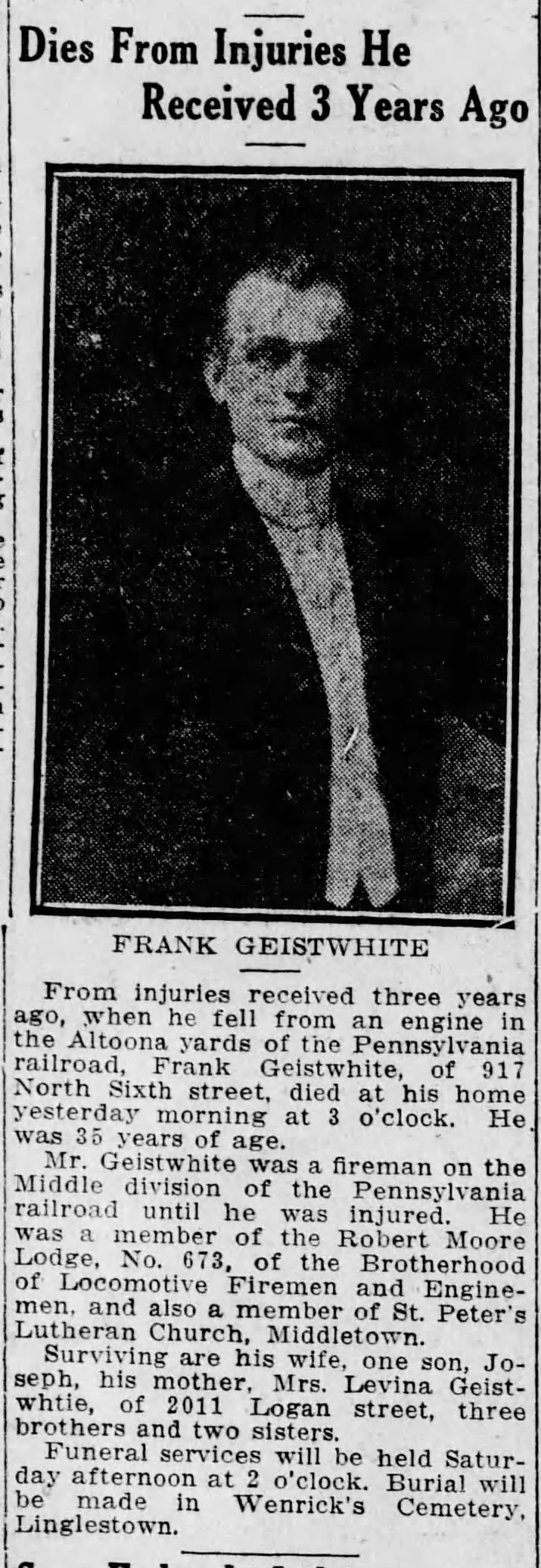 Frank Geistwhite Obituary