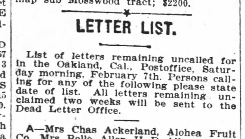 Oakland Tribune (California) 
9 Feb 1903  Monday  p.11