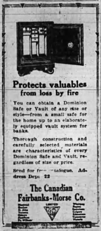 Dominion Safe Advertisement 1914