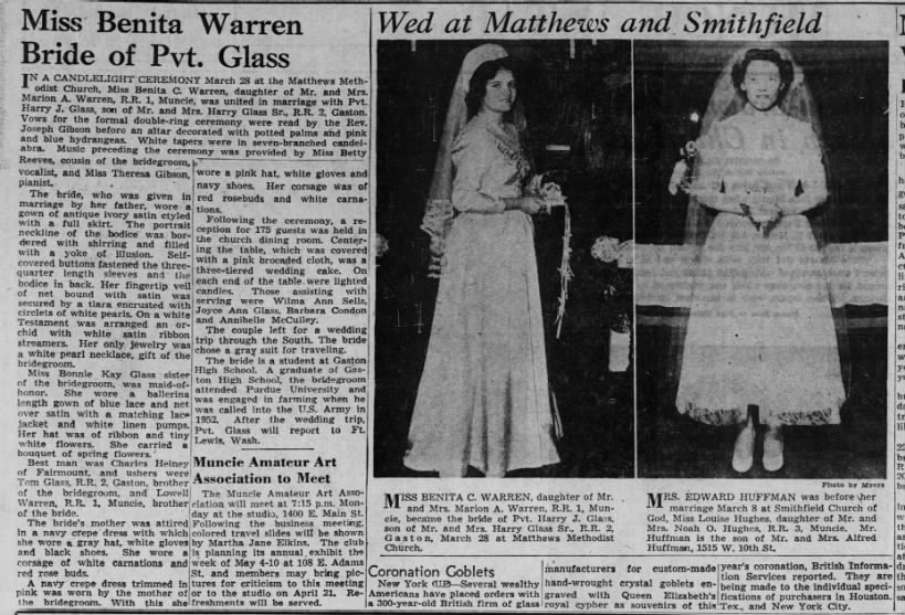 Benita and Junior marry 12 Apr 1953 The Star Press Muncie, Indiana