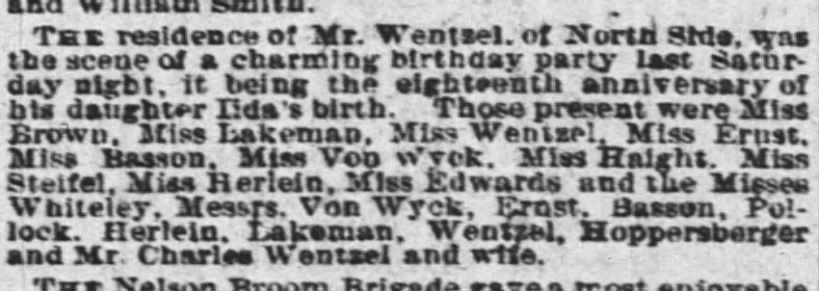 Elsie social news at a party 22 Feb 1885 Enquirer