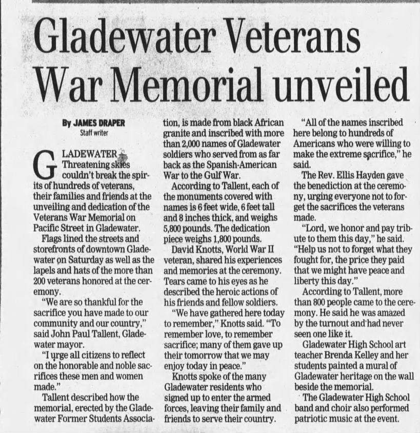 Gladewater war memorial