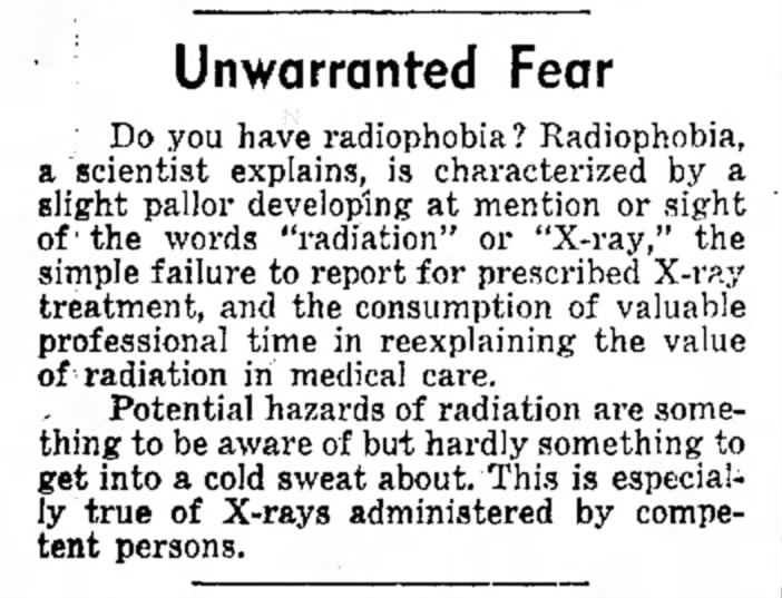 Unwarranted fear (radiophobia) (1968)