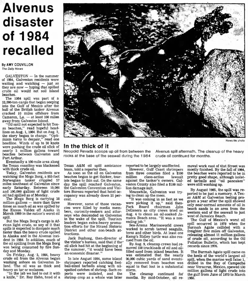 Alvenus oil spill disaster of 1984 recalled