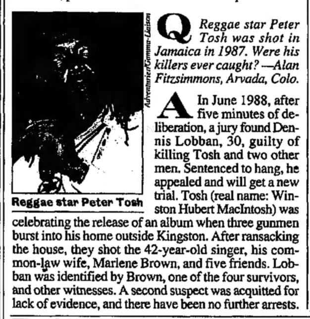 Were Peter Tosh's killers ever caught? (1993)