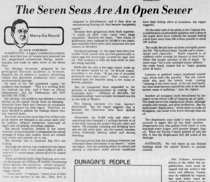 The Seven Seas are an Open Sewer (oil spill impacts 1974)