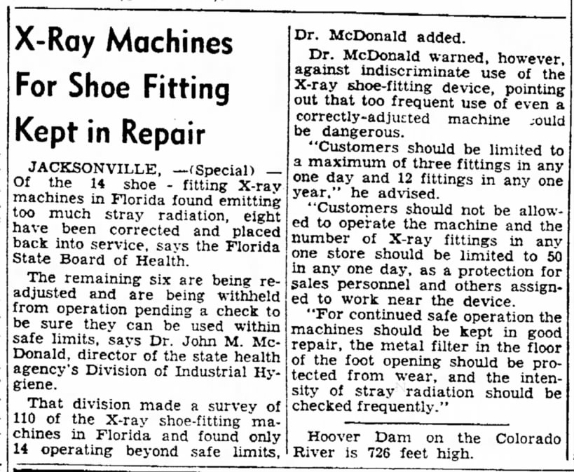 X-Ray machines for shoe fitting kept in repair (1951)