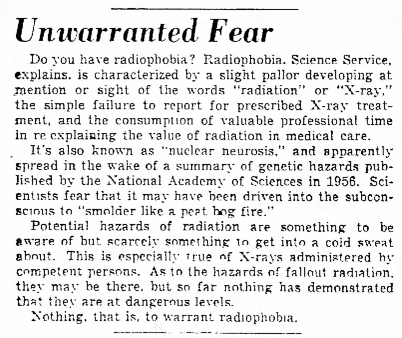 Unwarranted Fear (radiophobia) (1960)