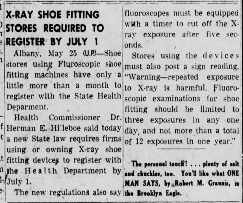 X-ray shoe fitting stores required to register by July 1 (1953)