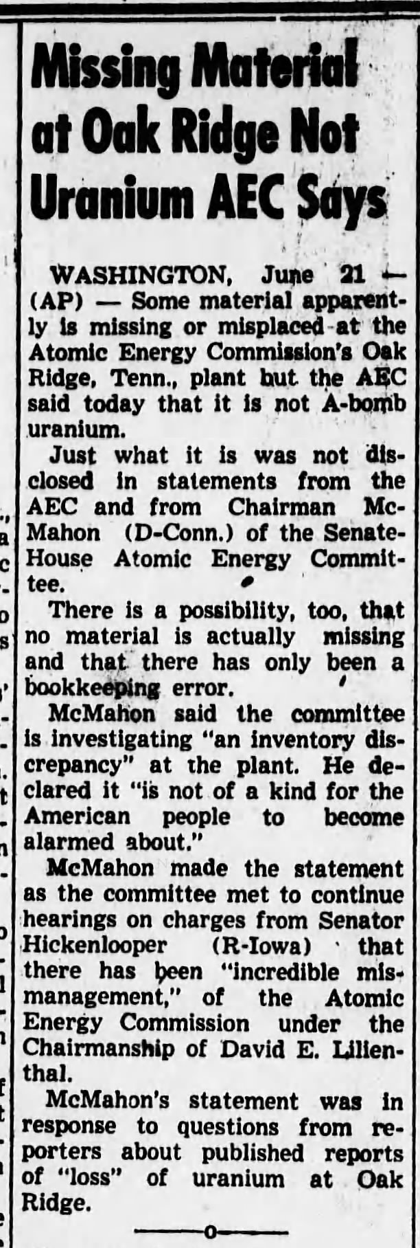Uranium goes missing from Oak Ridge processing plant