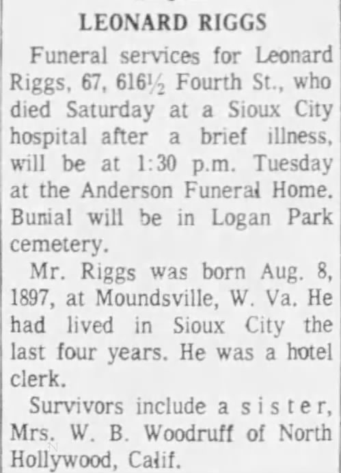 Obituary for LEONARD RIGGS (Aged 67)