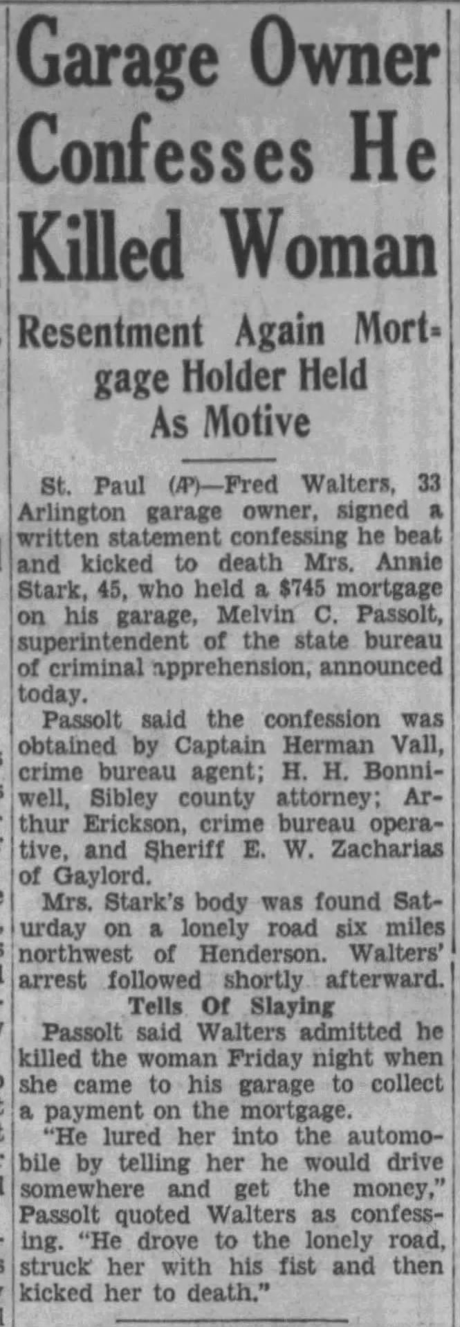 Anna Stark Murder St. Cloud Times 10 Aug 1936