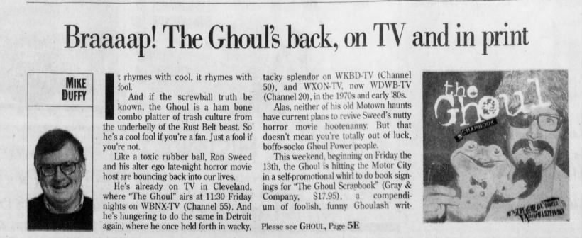 Braaaap! The Ghoul's back, on TV and in print