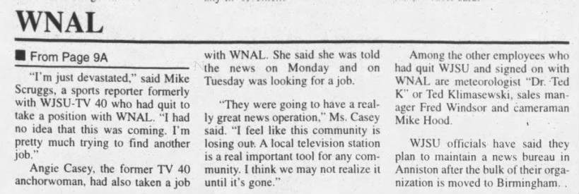 No news is bad news: WNAL fires former WJSU hirees; news plans on hold, p2