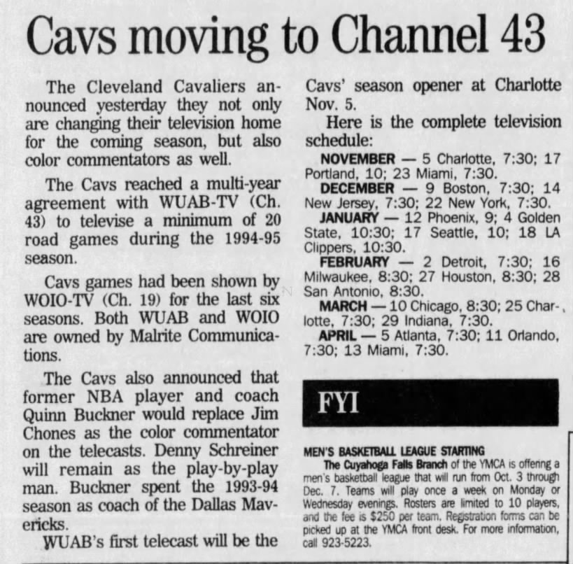 Cavs moving to Channel 43