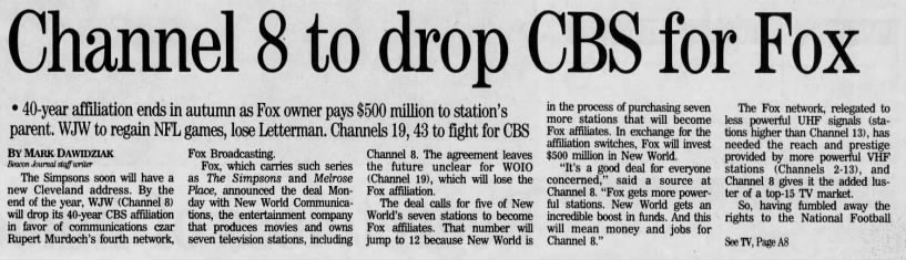 Channel 8 to drop CBS for Fox