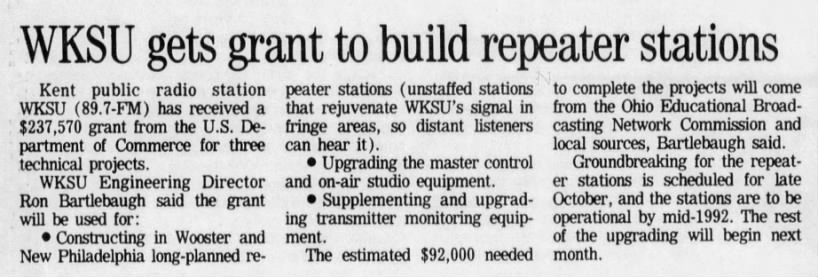 WKSU gets grant to build repeater stations