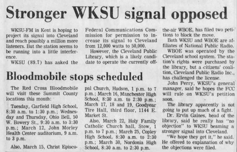 Stronger WKSU signal opposed