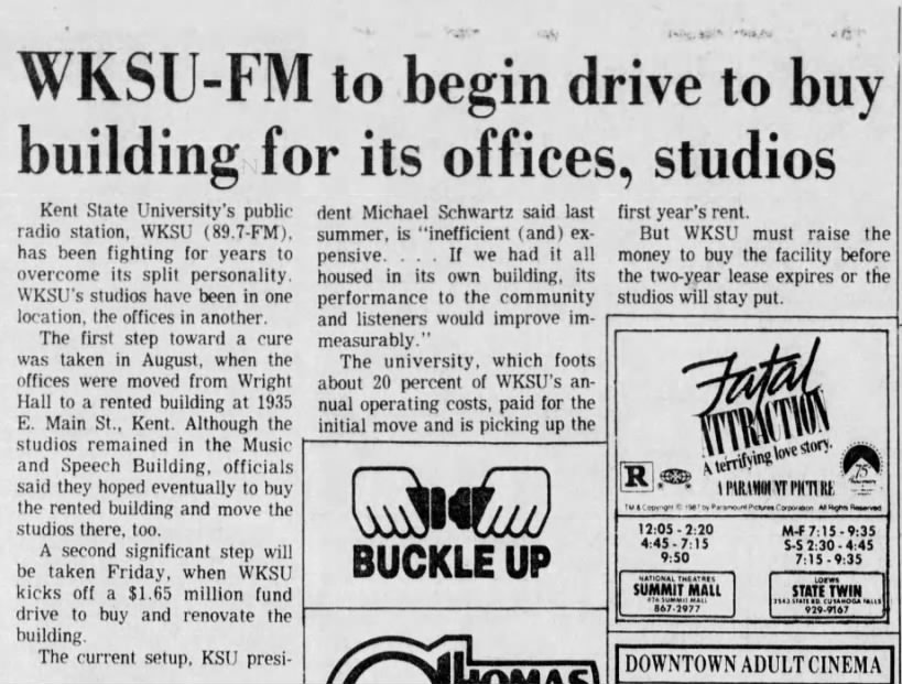 WKSU-FM to begin drive to buy building for its offices, studios