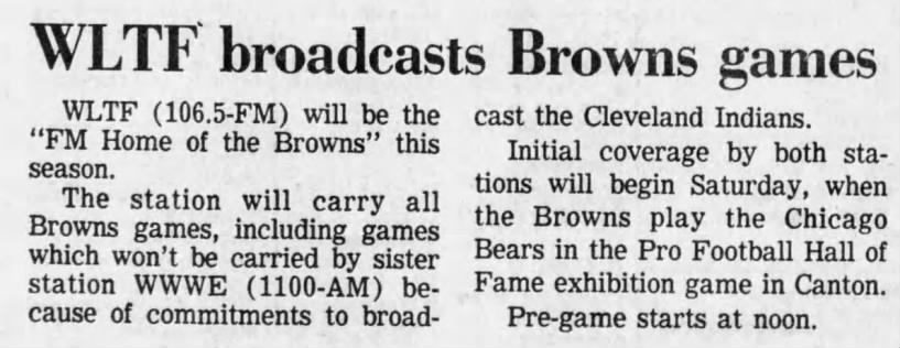 WLTF broadcasts Browns games